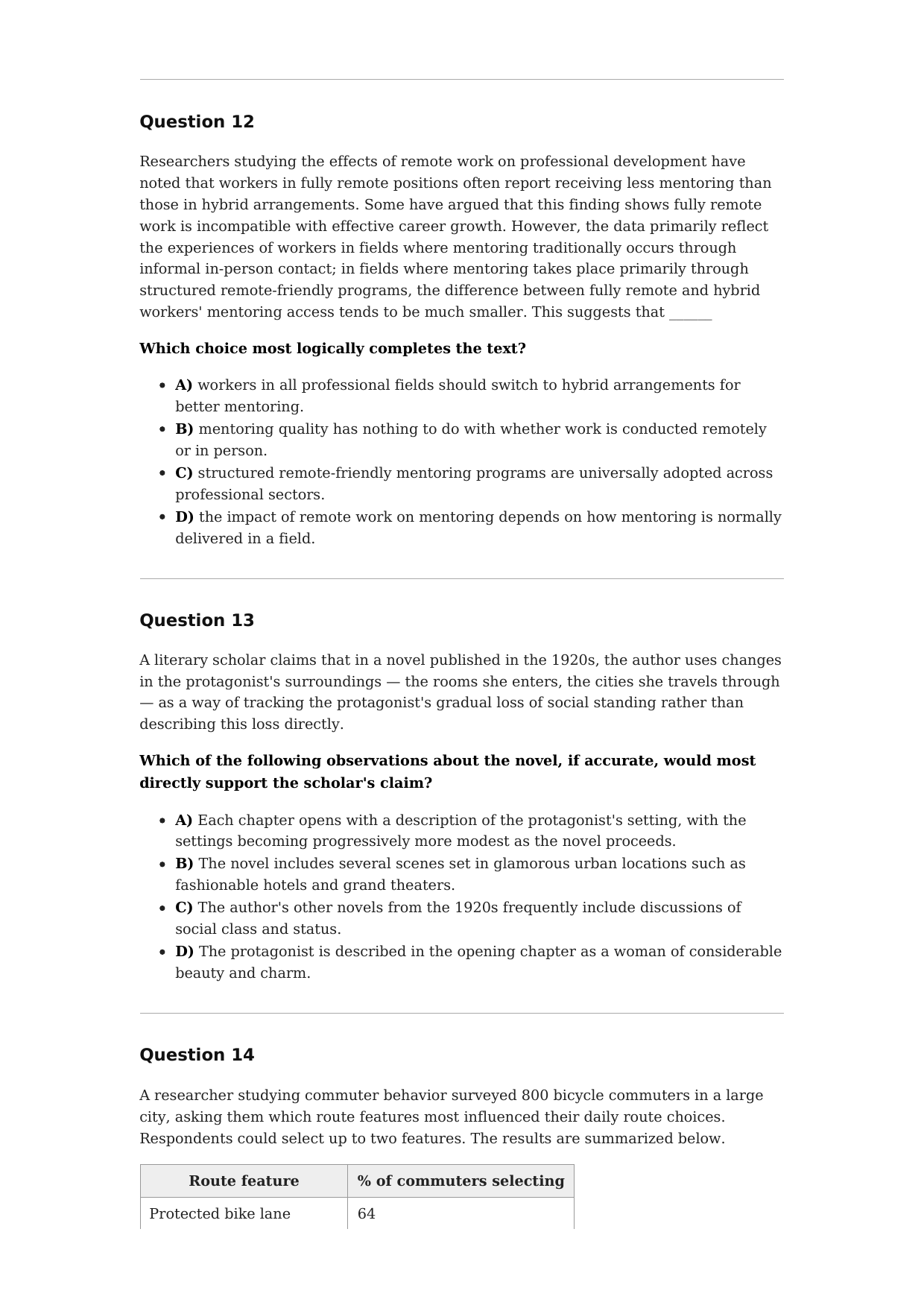 Sample Reading and Writing questions from 1600 SAT Lab Practice Test 1